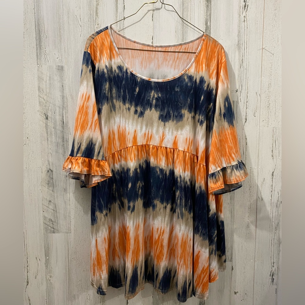 0603 Voel Tie-Dye Orange and Blue Women's Top